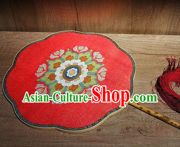 China Handmade Wedding Red Silk Fans Classical Palace Fan Traditional Tang Dynasty Princess Fan