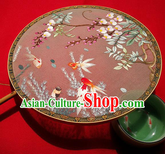 China Handmade Embroidered Goldfish Silk Fans Classical Palace Fan Traditional Double Sides Circular Fan