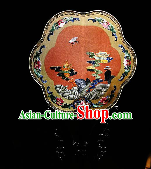 China Handmade Red Silk Fans Classical Palace Fan Traditional Embroidered Fan Wedding Fan