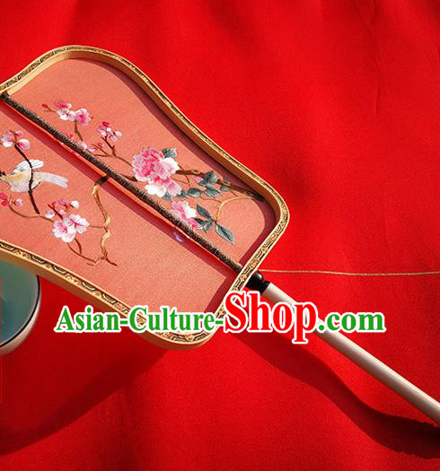 China Classical Palace Fan Traditional Embroidered Peony Fan Wedding Fan Handmade Red Silk Fans