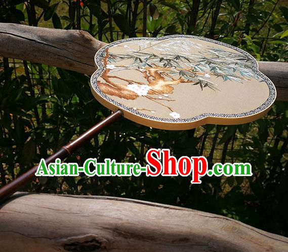 China Traditional Embroidered Plum Bamboo Fan Handmade Silk Fans Classical Palace Fan