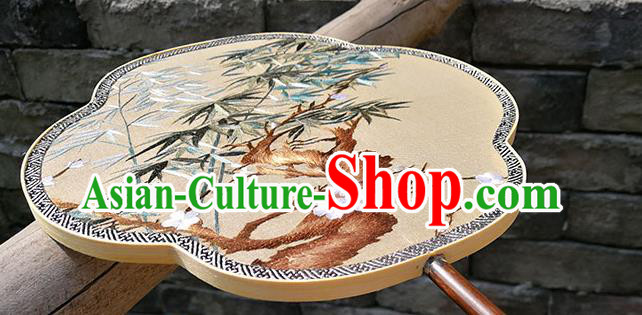 China Traditional Embroidered Plum Bamboo Fan Handmade Silk Fans Classical Palace Fan