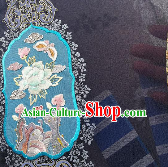 China Handmade Navy Silk Fan Wedding Fan Traditional Hanfu Embroidered Fan Classical Palace Fan