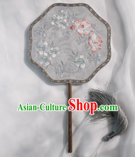 China Classical Embroidered Palace Fan Traditional Hanfu Fan Handmade Grey Silk Fan