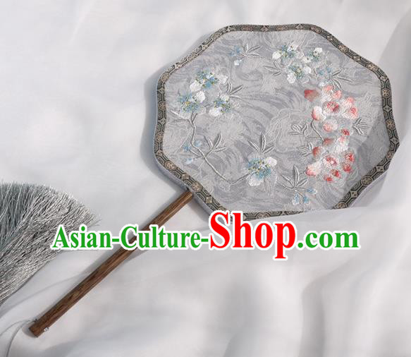 China Classical Embroidered Palace Fan Traditional Hanfu Fan Handmade Grey Silk Fan