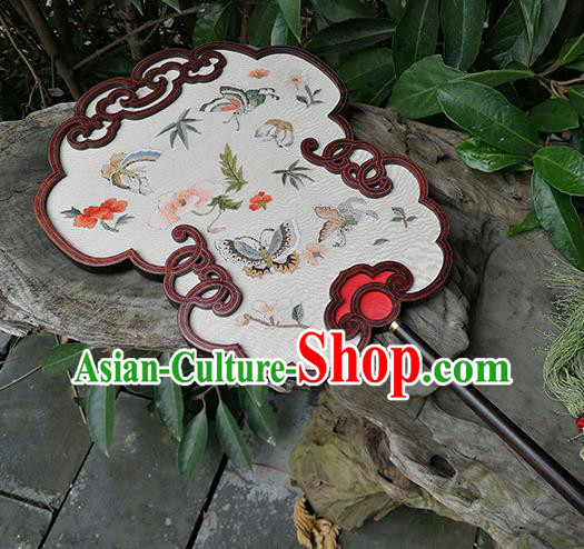 Handmade China Classical Palace Fan Traditional Ming Dynasty Hanfu Fans Silk Fan Embroidered Butterfly Fan