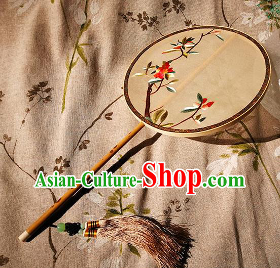 Handmade China Embroidered Circular Fan Classical Palace Fan Traditional Hanfu Fans Beige Silk Fan