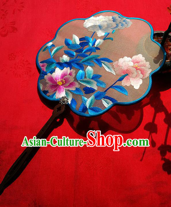 Handmade China Embroidered Peony Fan Classical Palace Fan Traditional Hanfu Fans Silk Fan