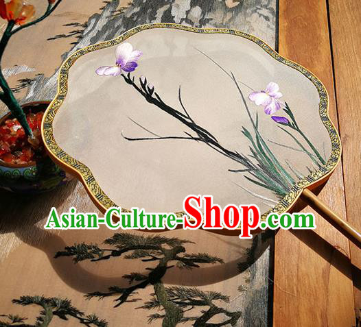 Handmade China Embroidered Orchids Fan Classical Palace Fan Traditional Hanfu Fans Wedding Silk Fan