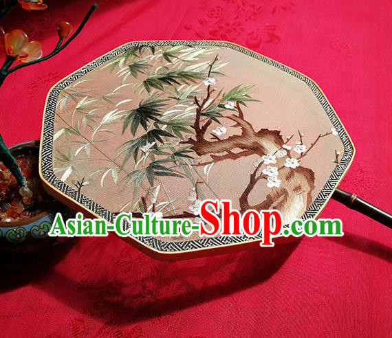 Handmade China Traditional Hanfu Silk Fan Classical Palace Fan Embroidered Plum Bamboo Fan
