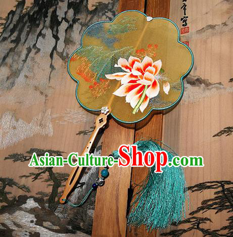 China Embroidered Peony Fan Traditional Hanfu Fan Handmade Yellow Silk Fans Palace Fan