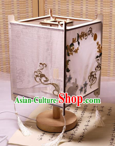 China Handmade Embroidered Rabbit Lamp Classical Cloth Palace Lantern Traditional New Year Desk Lantern