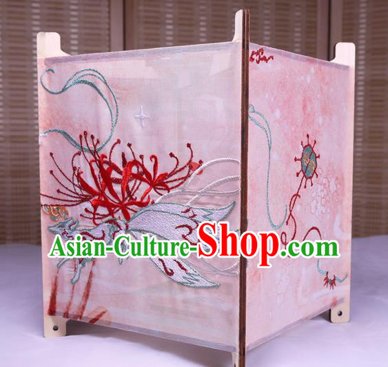 China Classical Palace Lantern Traditional Spring Festival Pink Silk Lanterns Handmade Embroidered Nine Tails Fox Portable Lamp