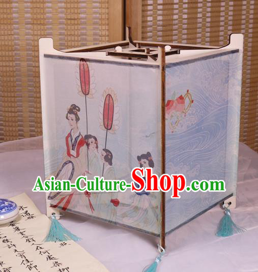 China Traditional Printing Beauty Silk Lanterns Handmade Portable Lamp Classical Palace Lantern