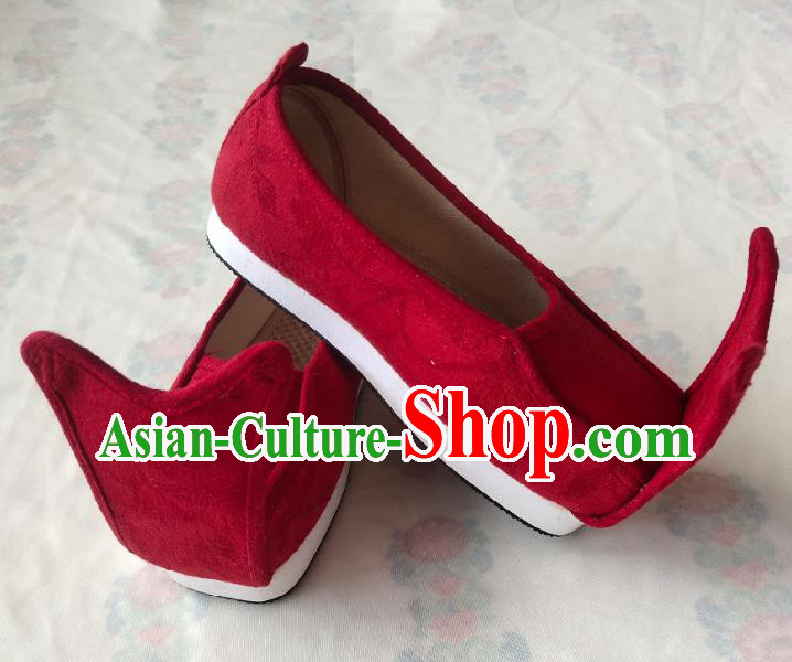 Chinese Traditional Hanfu Shoes Ancient Song Dynasty Scholar Red Cloth Shoes for Men