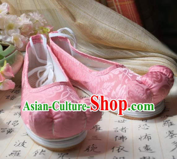China Classical Pink Brocade Shoes Traditional Tang Dynasty Princess Shoes Hanfu Shoes
