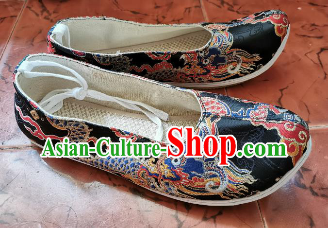 Chinese Ancient Ming Dynasty Shoes Traditional Black Brocade Shoes Hanfu Shoes for Men