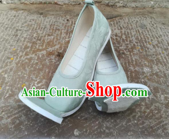 China Ancient Princess Light Green Brocade Shoes Traditional Han Dynasty Court Shoes Classical Shoes