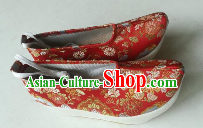 China Handmade Hanfu Shoes Red Brocade Shoes Traditional Ming Dynasty Princess Shoes Wedding Shoes