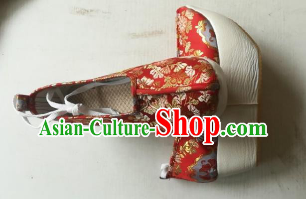 China Handmade Hanfu Shoes Red Brocade Shoes Traditional Ming Dynasty Princess Shoes Wedding Shoes