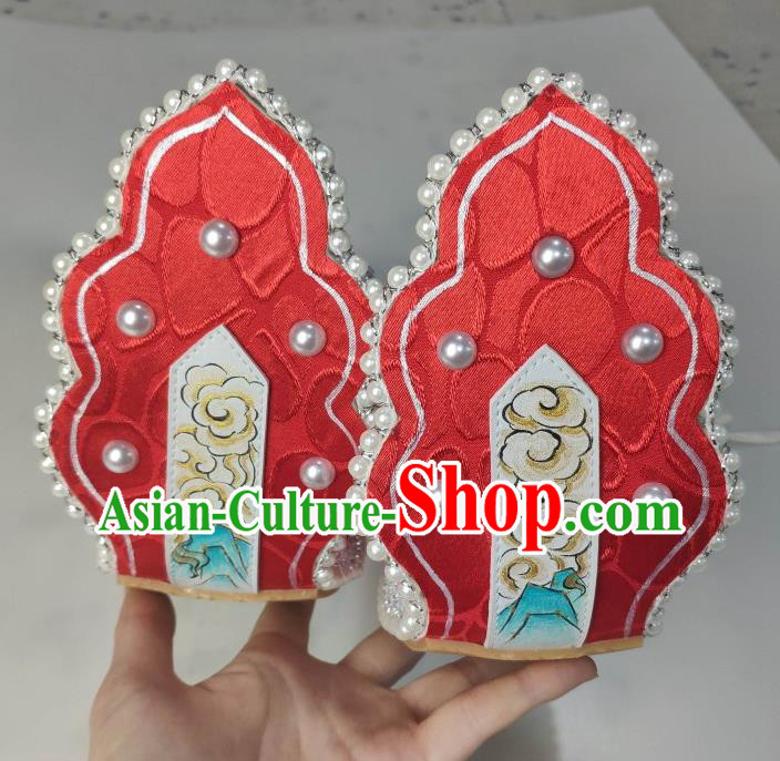 China Traditional Tang Dynasty Princess Shoes Classical Red Brocade Shoes Hanfu Pearls Shoes