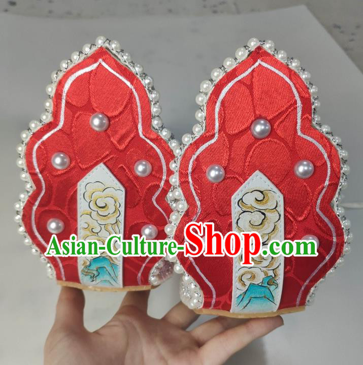 China Traditional Tang Dynasty Princess Shoes Classical Red Brocade Shoes Hanfu Pearls Shoes