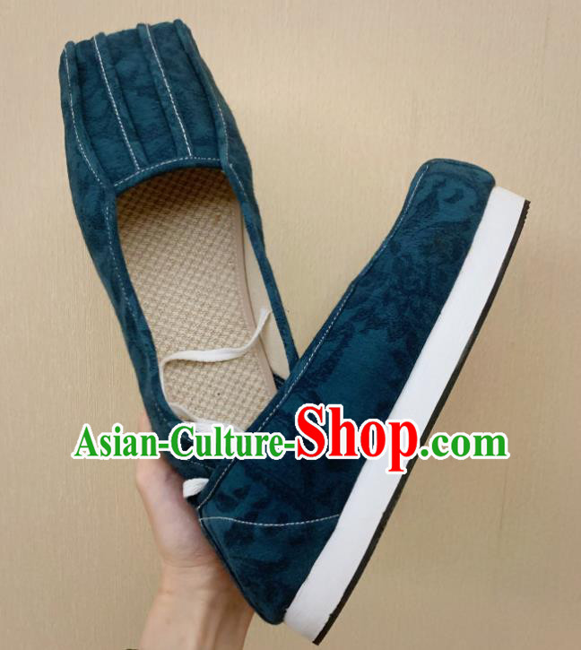 Chinese Traditional Song Dynasty Scholar Shoes Ancient Taoist Dark Green Hanfu Shoes for Men