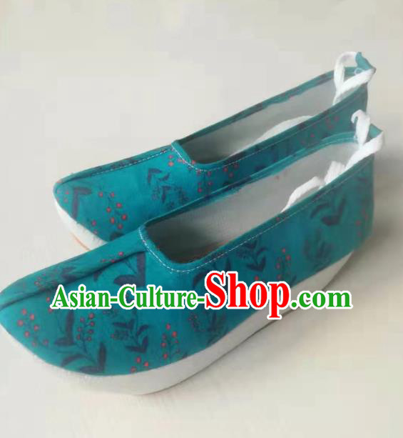 China Handmade Hanfu Shoes Traditional Ming Dynasty Princess Shoes Blue Cloth Shoes
