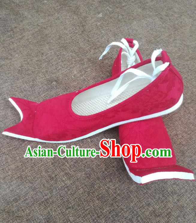 China Ancient Women Red Cloth Shoes Traditional Han Dynasty Princess Shoes Handmade Wedding Hanfu Shoes