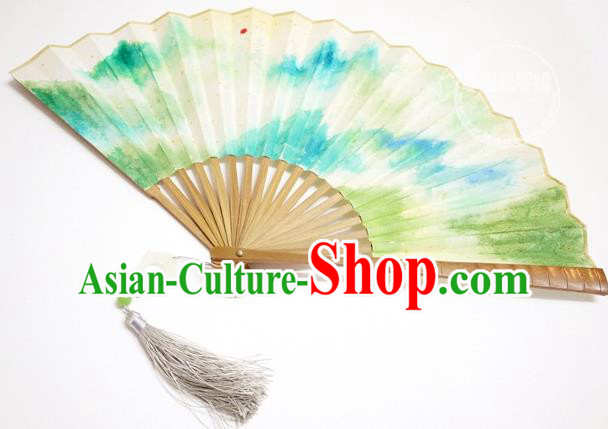 China Handmade Paper Accordion Traditional Folding Fan Classical Landscape Painting Fan