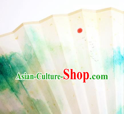 China Handmade Paper Accordion Traditional Folding Fan Classical Landscape Painting Fan