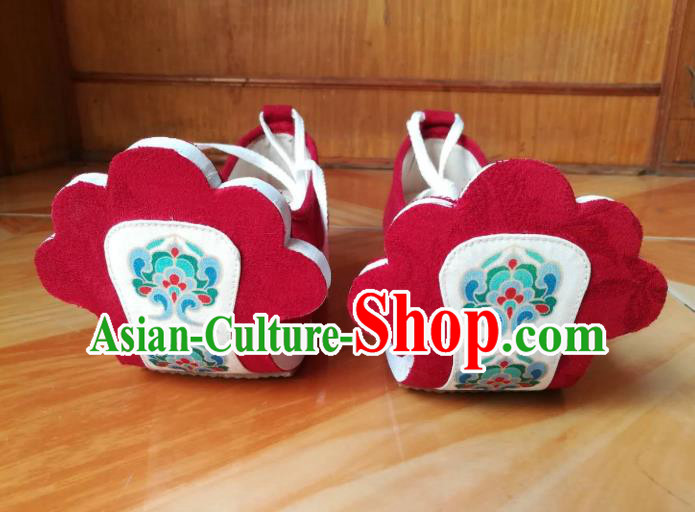 China Traditional Hanfu Shoes Handmade Red Cloth Shoes Ancient Tang Dynasty Princess Lotus Shoes