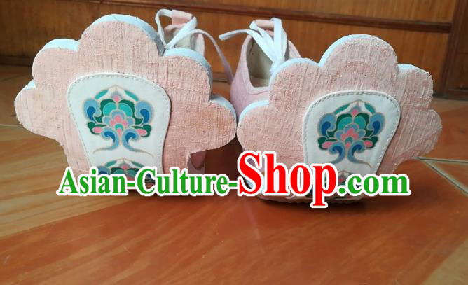 China Handmade Pink Cloth Shoes Ancient Tang Dynasty Princess Lotus Shoes Traditional Hanfu Shoes