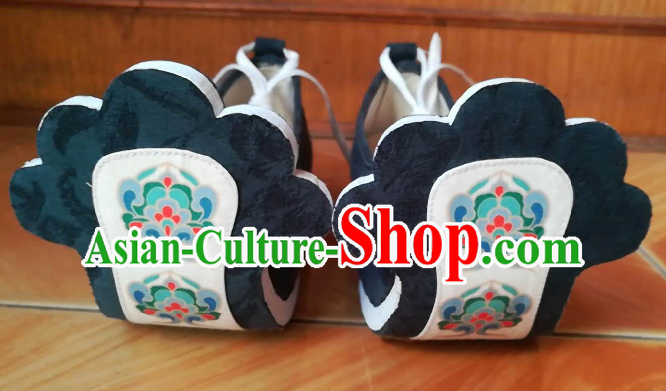 China Traditional Tang Dynasty Hanfu Shoes Handmade Black Cloth Shoes Ancient Princess Lotus Shoes