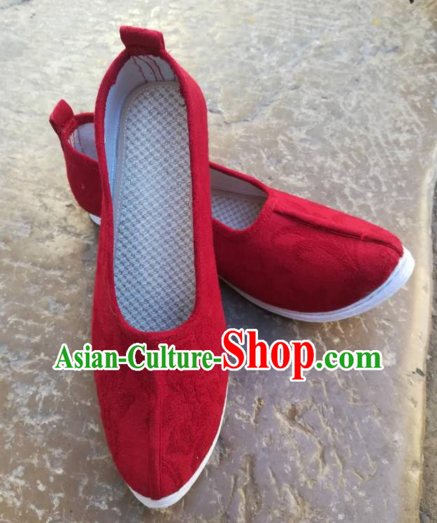 China Traditional Song Dynasty Hanfu Shoes Ancient Princess Shoes Handmade Red Flax Shoes