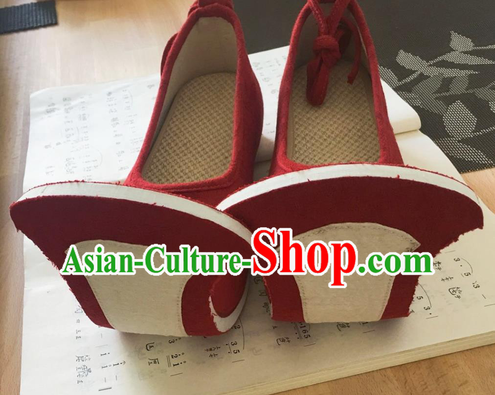 China Ancient Princess Shoes Handmade Red Cloth Shoes Traditional Tang Dynasty Palace Hanfu Shoes