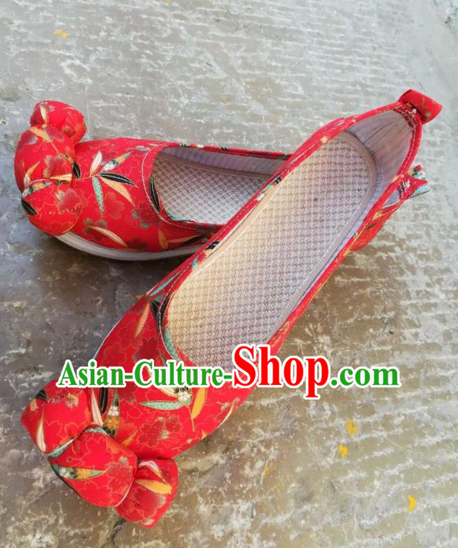 China Handmade Red Cloth Shoes Ancient Princess Shoes Traditional Song Dynasty Bamboo Pattern Shoes