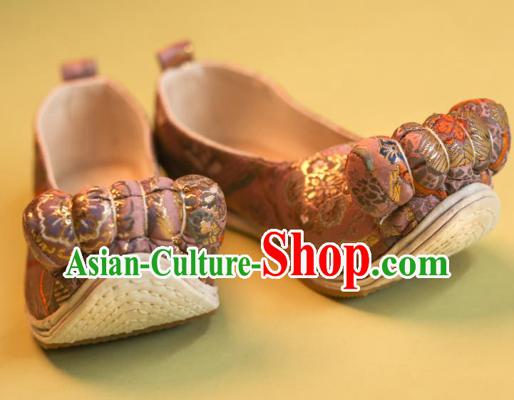 China Pink Satin Shoes Traditional Song Dynasty Wedding Shoes Handmade Ancient Princess Shoes