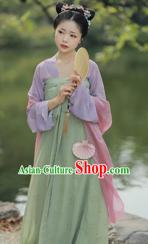 China Traditional Tang Dynasty Country Girl Historical Costume Ancient Young Lady Hanfu Dress