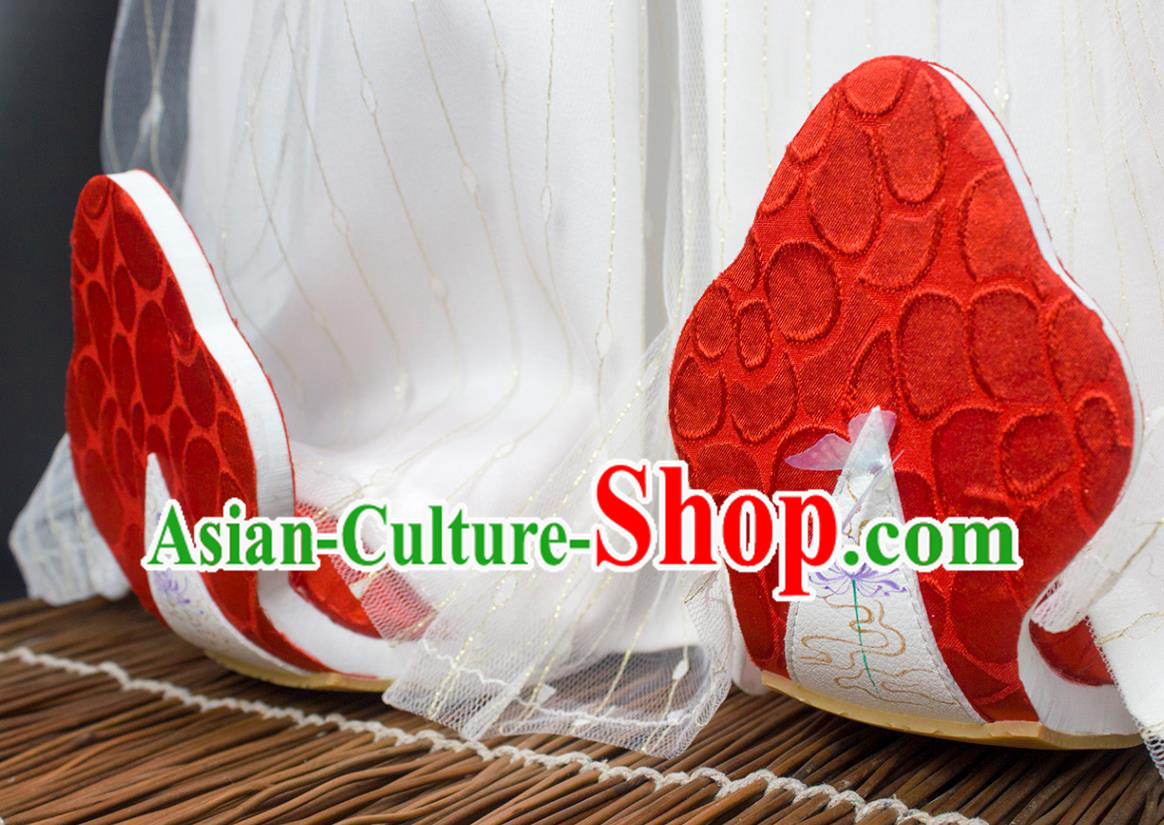 China Hanfu Hand Painting Manjusaka Shoes Classical Red Brocade Shoes Traditional Tang Dynasty Princess Shoes