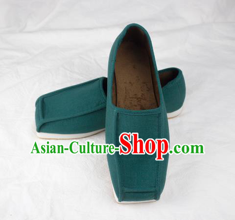 Chinese Traditional Ming Dynasty Taoist Shoes Handmade Ancient Scholar Green Flax Shoes