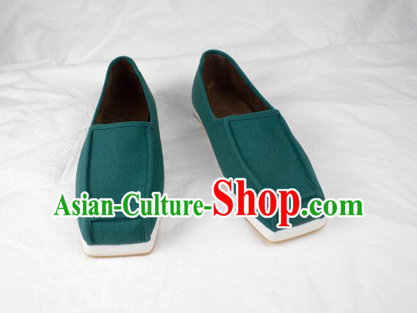Chinese Traditional Ming Dynasty Taoist Shoes Handmade Ancient Scholar Green Flax Shoes