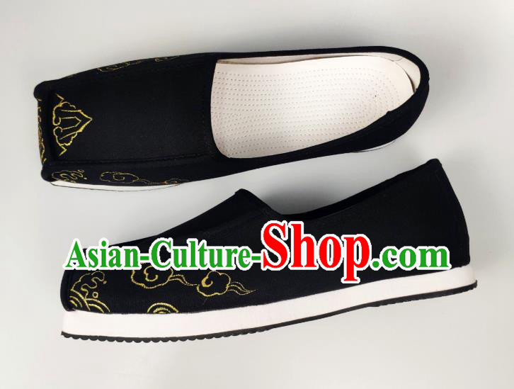 Chinese Handmade Ancient Scholar Black Cloth Shoes Traditional Ming Dynasty Embroidered Shoes