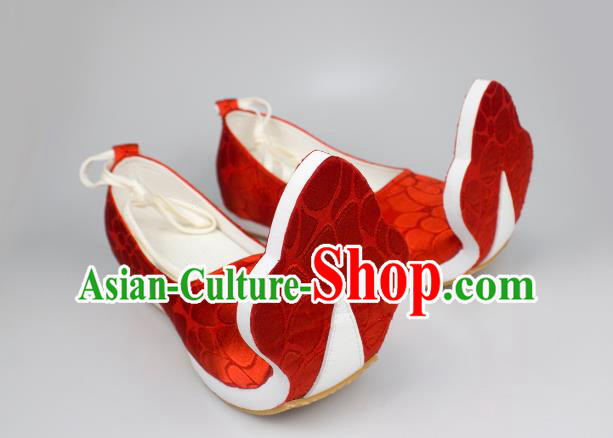 China Handmade Red Brocade Shoes Classical Wedding Shoes Traditional Tang Dynasty Princess Shoes