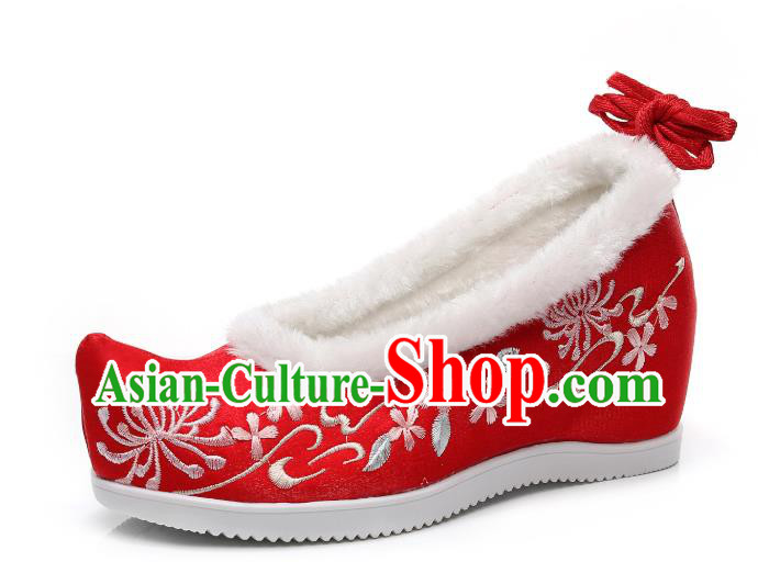 China Traditional Embroidered Manjusaka Shoes Ming Dynasty Hanfu Shoes Classical Red Cloth Shoes