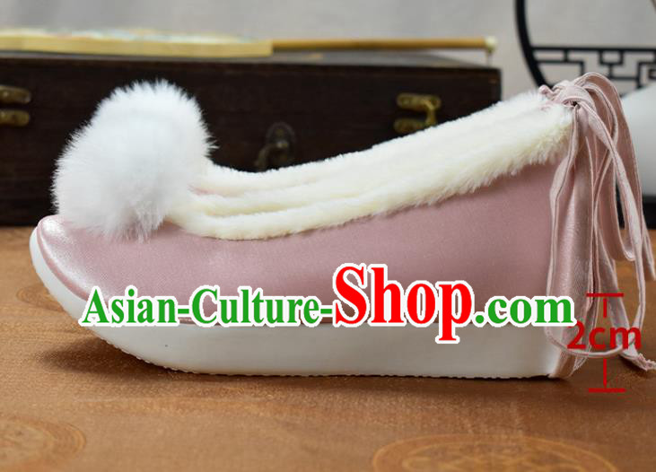 China National Pink Cloth Shoes Winter Venonat Shoes Traditional Hanfu Shoes