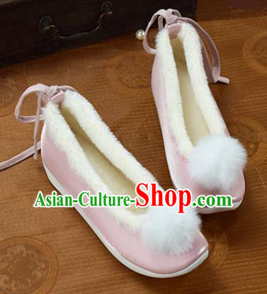 China National Pink Cloth Shoes Winter Venonat Shoes Traditional Hanfu Shoes