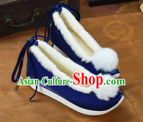 China National Royalblue Cloth Shoes Traditional Hanfu Shoes Winter Venonat Shoes