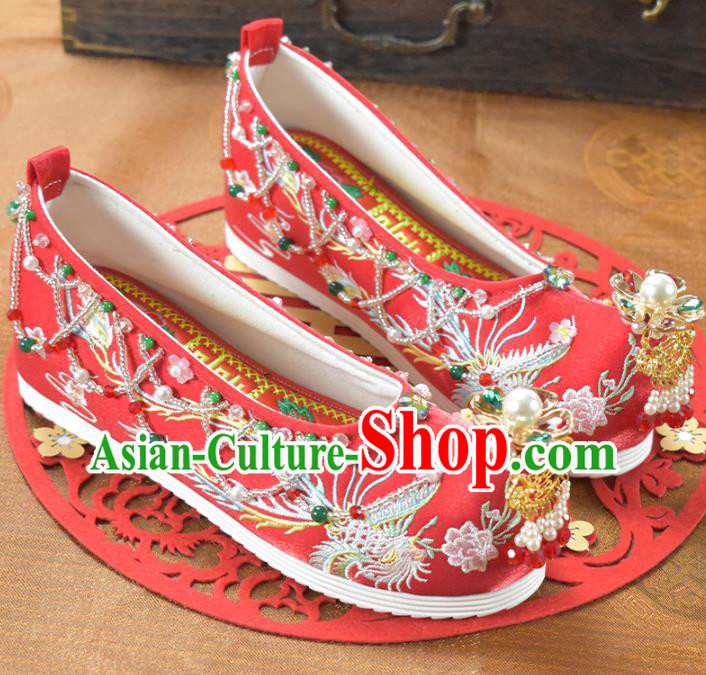 China Wedding Shoes Women Shoes National Embroidered Red Cloth Shoes Traditional Hanfu Shoes