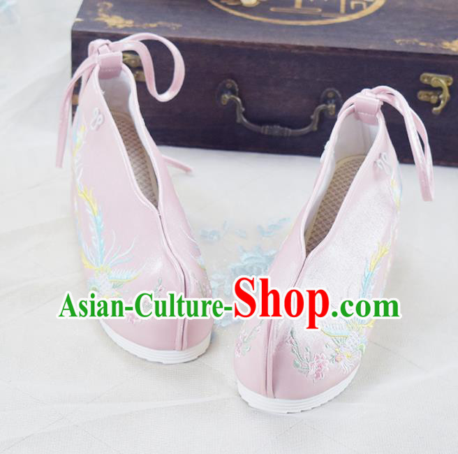 China Traditional Princess Shoes Women Hanfu Shoes National Embroidered Shoes Pink Cloth Shoes